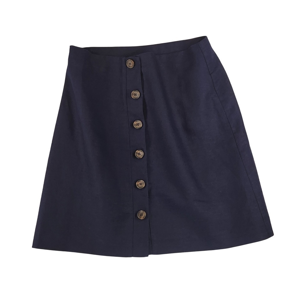 GAP Linen Cotton Mini Skirt Button Front Navy Blue Uniform Schoolgirl Prep 6 29 - Picture 1 of 8